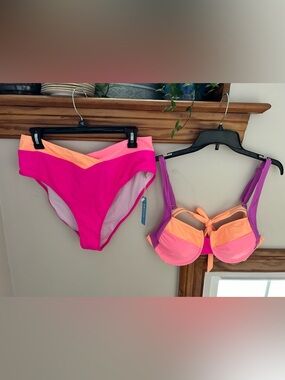 NWT Colorblock Bikini Set in Hot Pink, Neon Pink & Purple